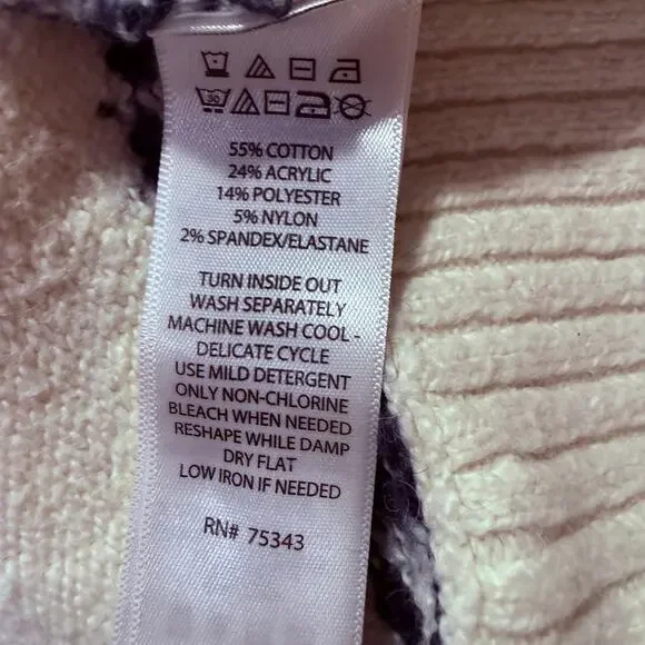 Artelier Nicole Miller Fair Isle Mock Neck Sweater Cream Black Nordic Large Soft - Picture 4 of 7